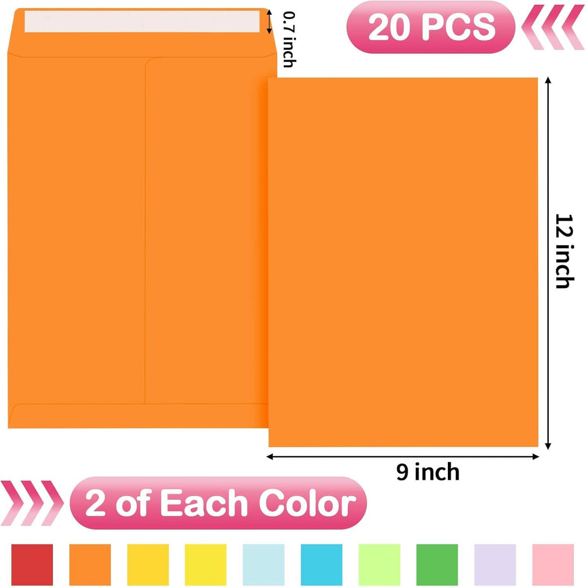 Orange 9 x 12 inch mailing envelope with 20 pcs label and size markings
