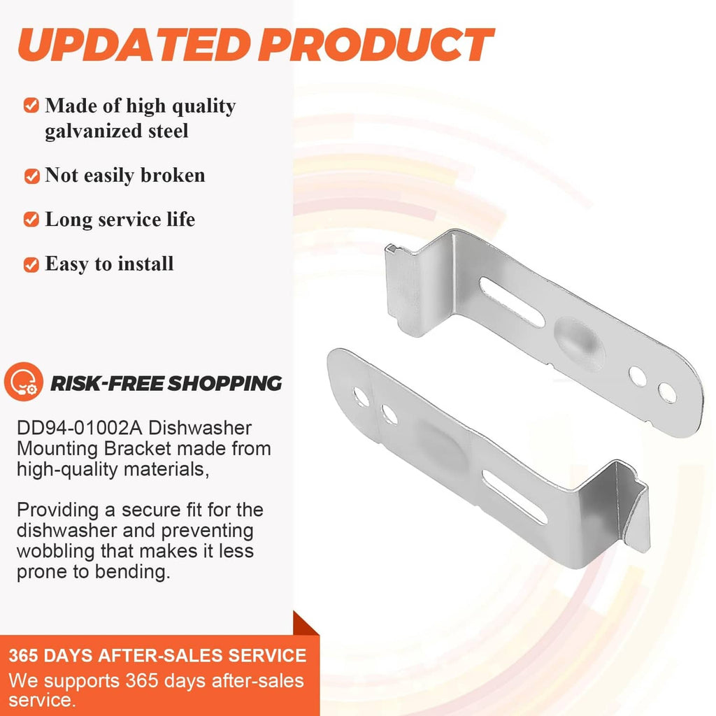 Dishwasher mounting bracket in silver with included screws