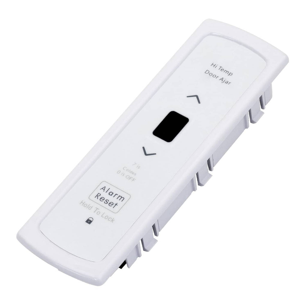 White freezer electronic control panel with display and Alarm Reset button
