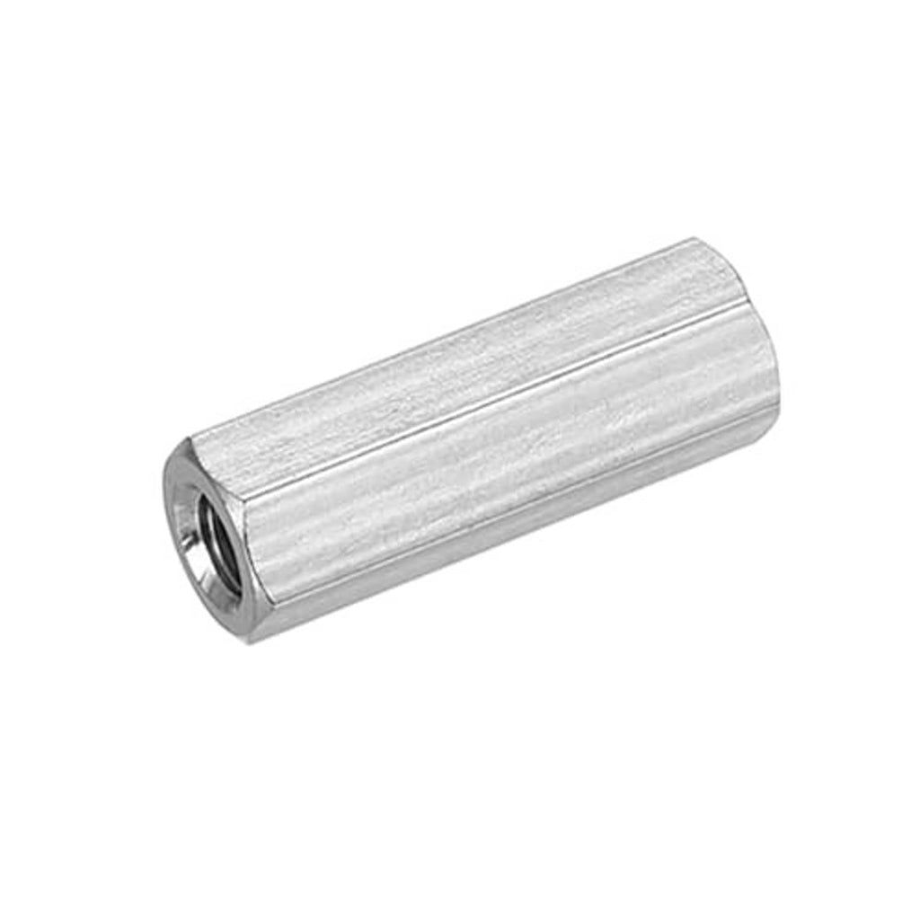 Stainless steel coupling nut sleeve with hex hole, silver finish
