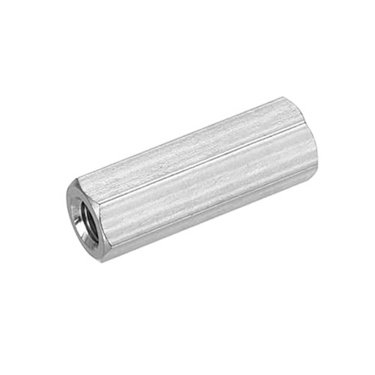 Stainless steel coupling nut sleeve with hex hole, silver finish