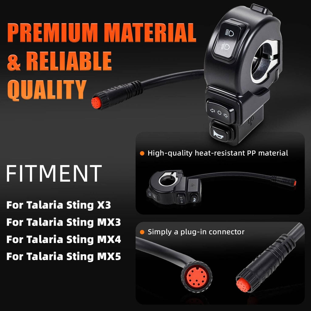 Black multi-function switch assembly with wire connector and mounting clamp