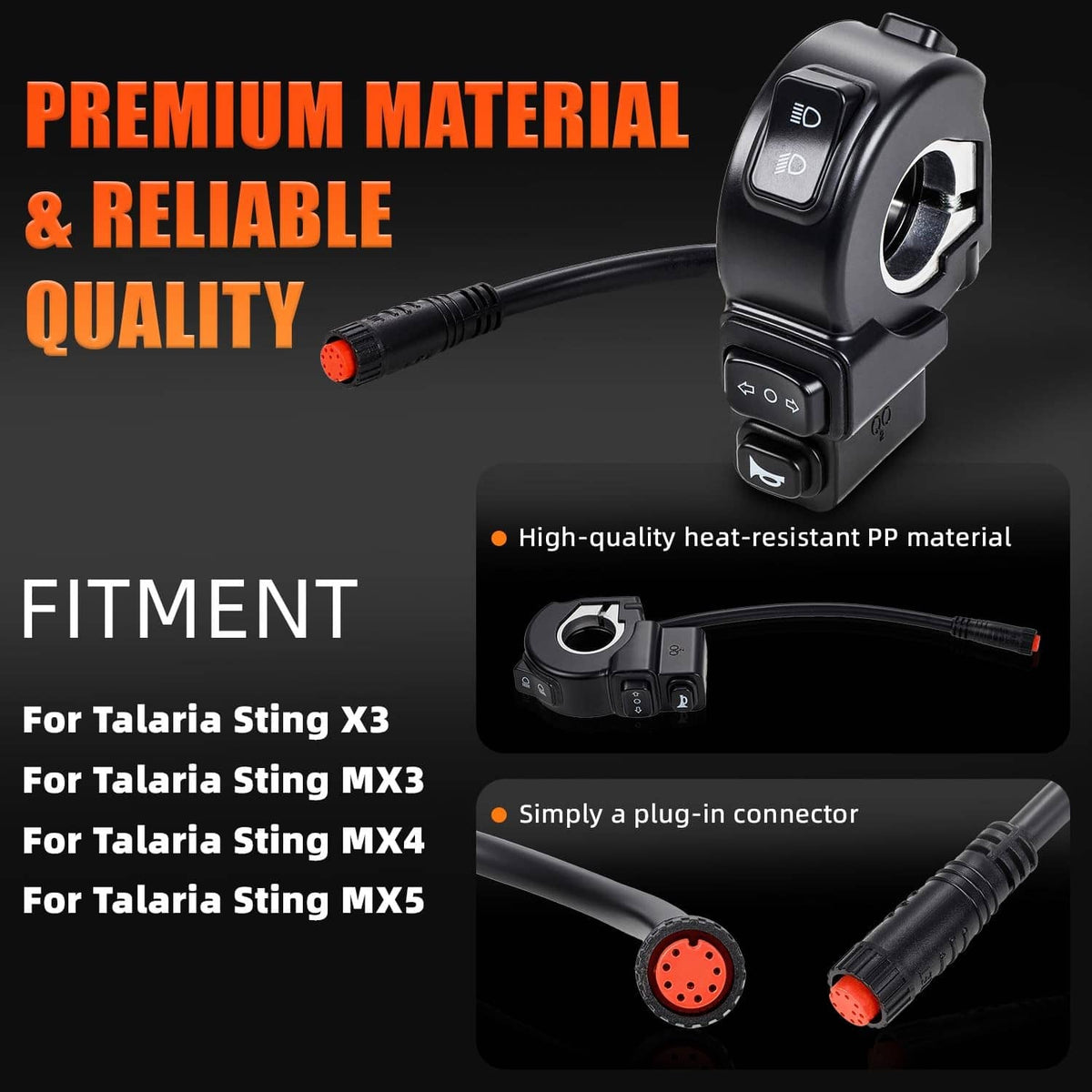 Black multi-function switch assembly with wire connector and mounting clamp