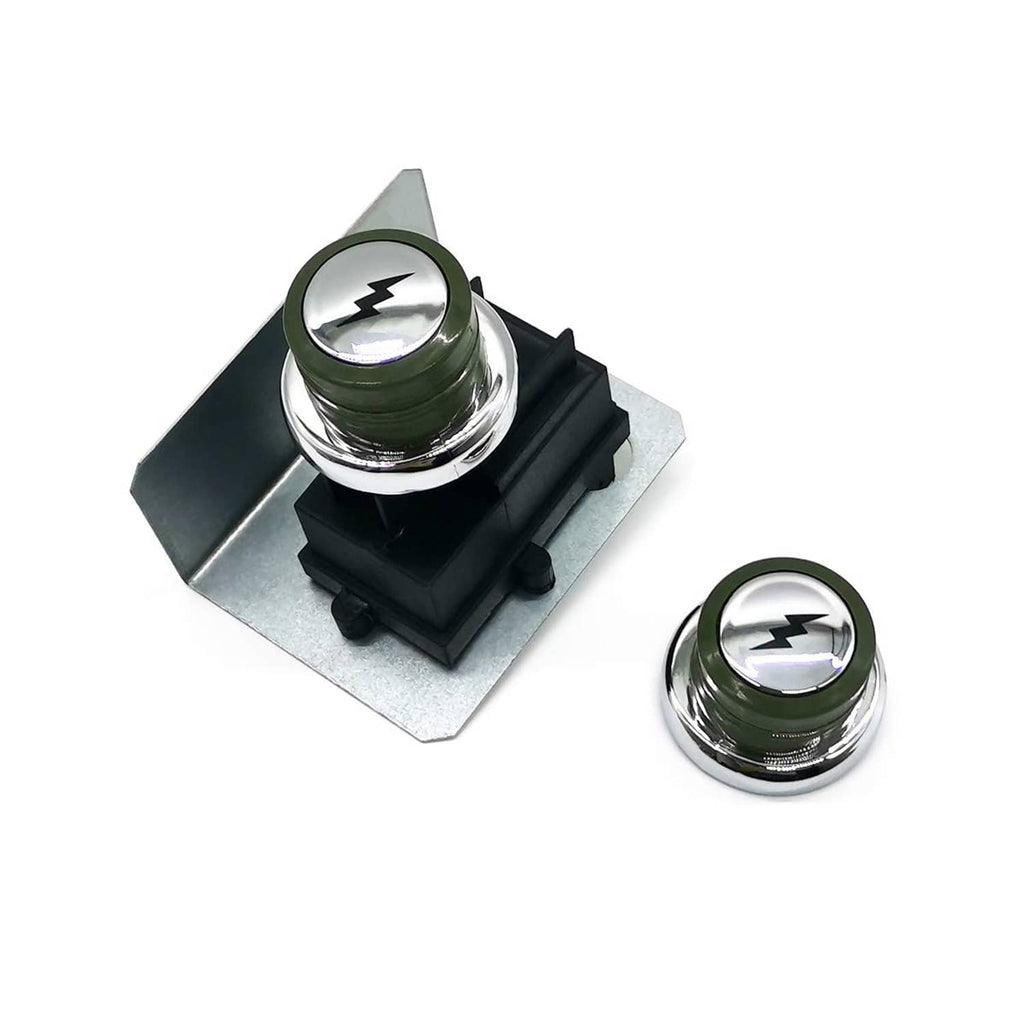 Universal grill igniter button assembly with chrome top and black mounting base