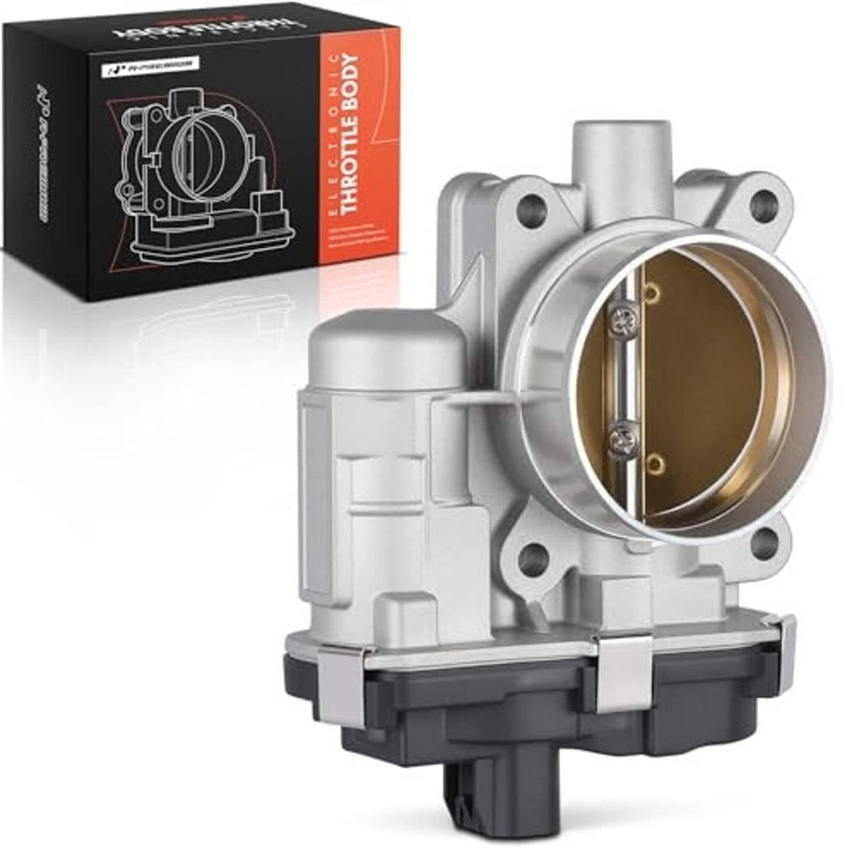 Electronic throttle body with circular bore, flange mount, and sensor connector housing