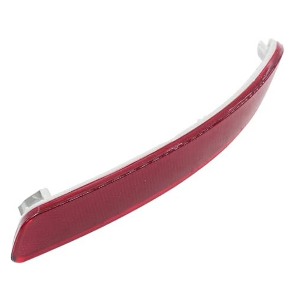 Single red rear bumper reflector marker trim lens with curved edge