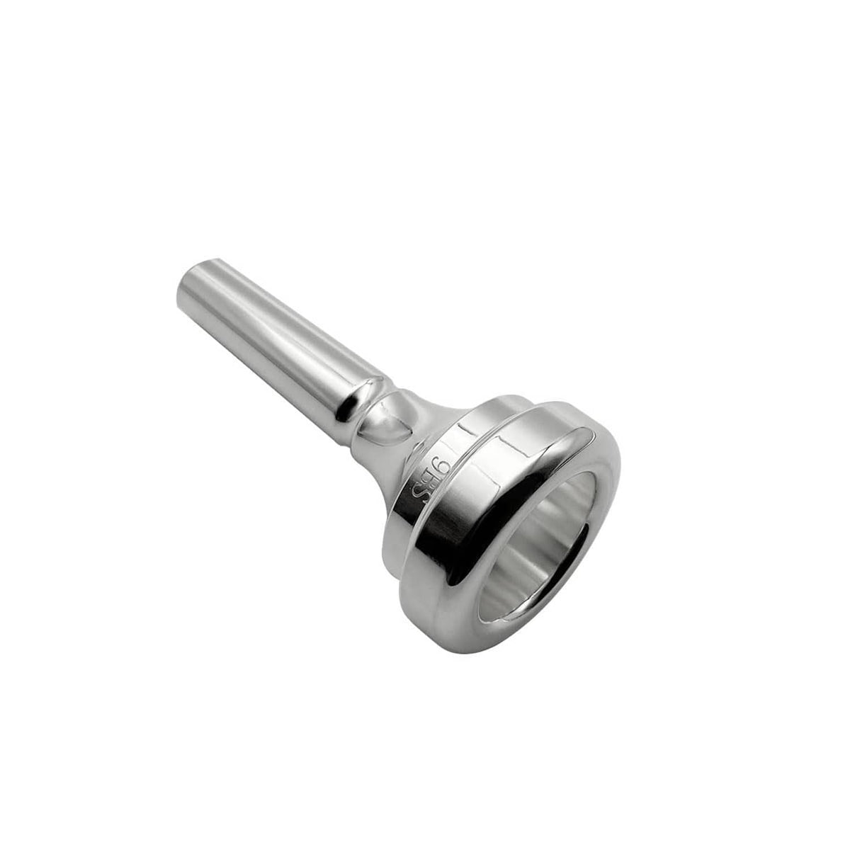 Silver-plated trombone mouthpiece, small shank with 9BS marking