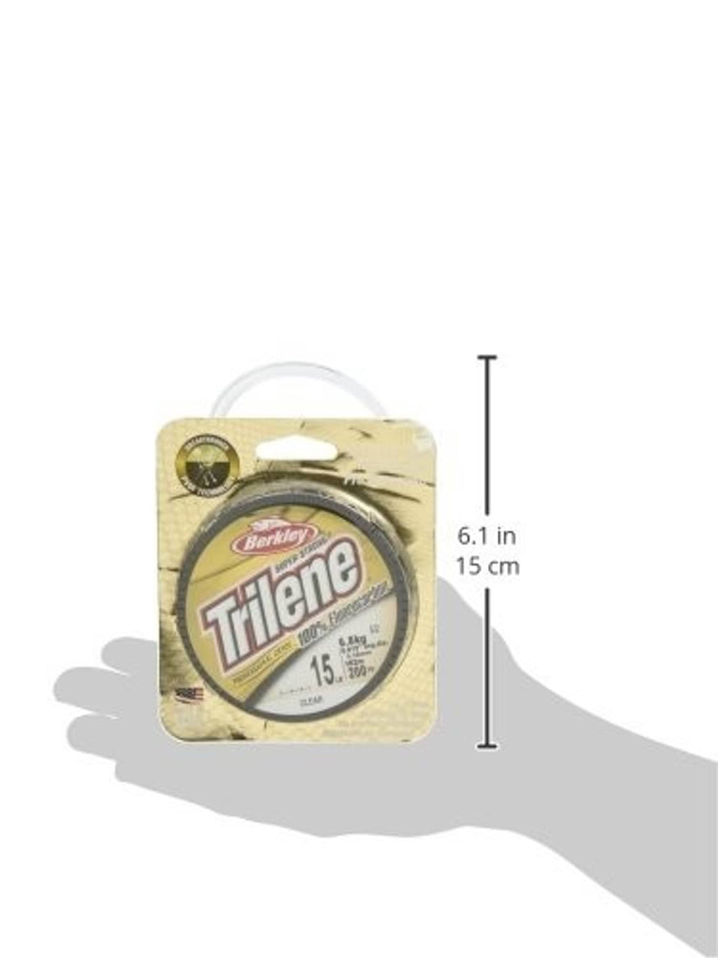 Berkley Trilene fluorocarbon fishing line package with size indicator, clear 15 lb