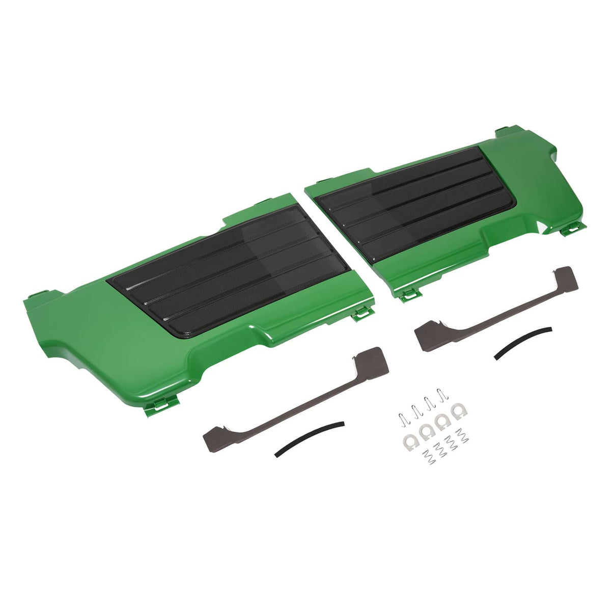John Deere L&R side panel set with black screen grilles and mounting brackets, green