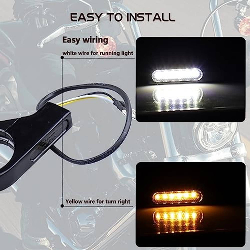LED turn signal kit with wiring leads and amber turn, white running light