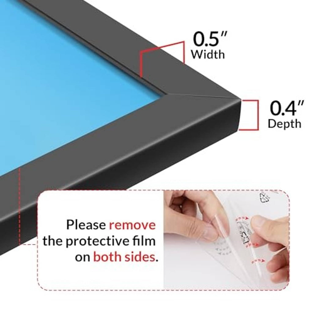 Black poster frame edge detail with 0.5 in width and 0.4 in depth