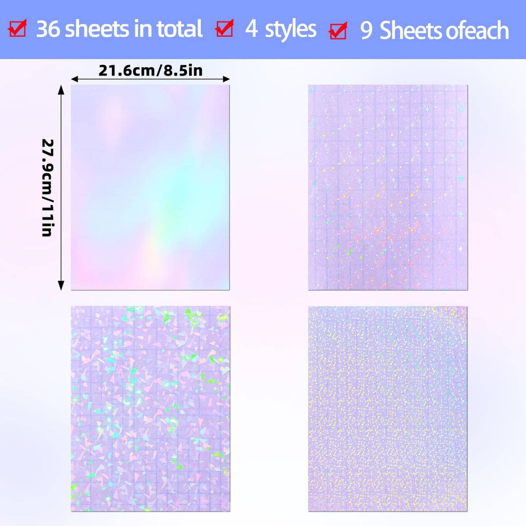 Transparent holographic laminate sheets, 8.5x11 in, four iridescent patterns