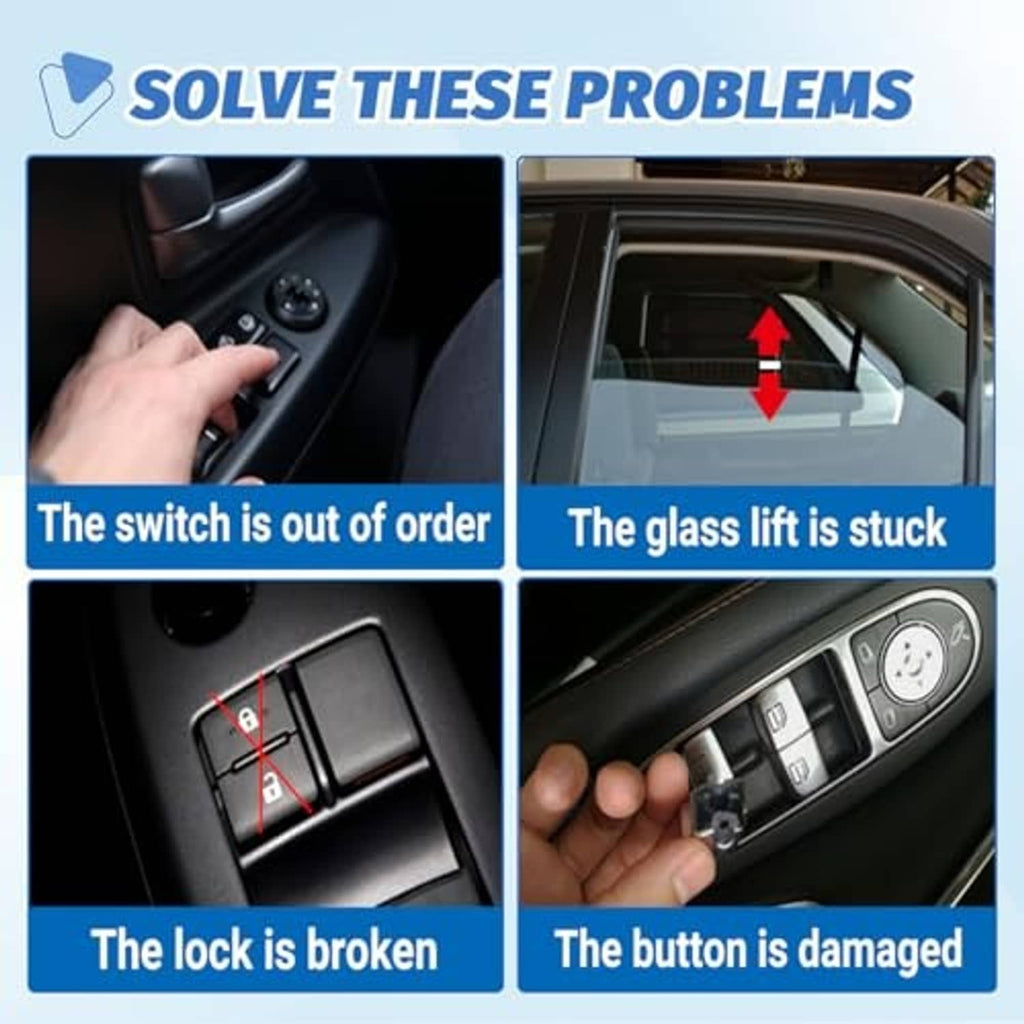 Damaged power window switch buttons and mirror control shown on door panel