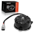 Black cooling fan motor with electrical connector and curved harness wire