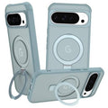 Teal magnetic phone case with ring kickstand, camera cutout, and wrist strap
