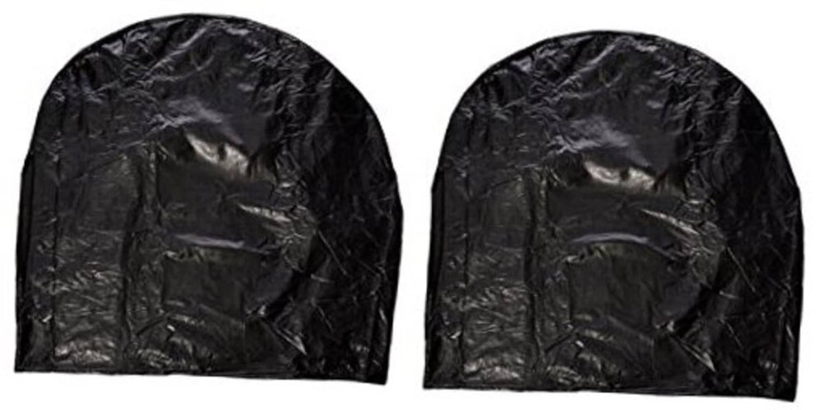 Set of two black vinyl tyre wheel covers, arched tops with elastic edge