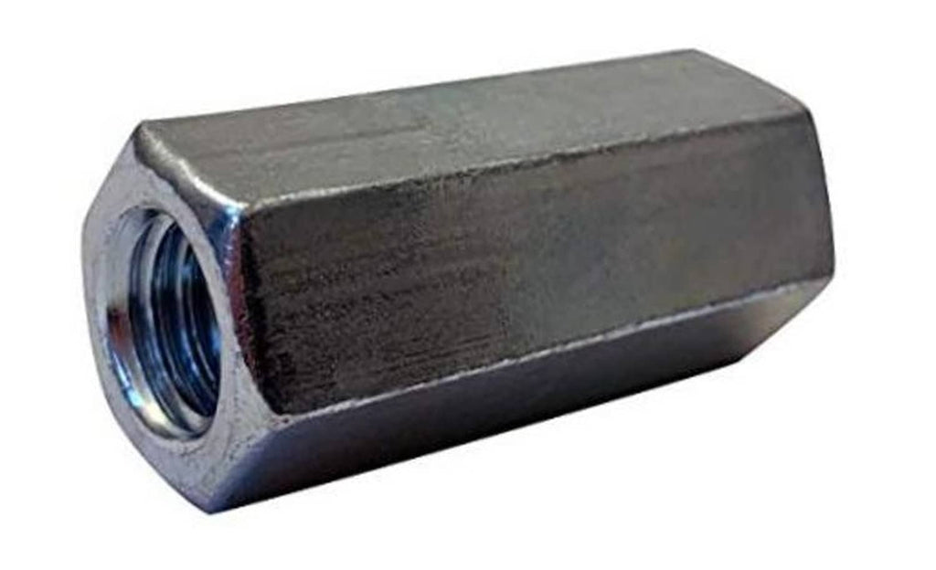 Hex rod coupling nut with internal threads, dark steel finish, 3/4 in across flats