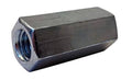 Hex rod coupling nut with internal threads, dark steel finish, 3/4 in across flats