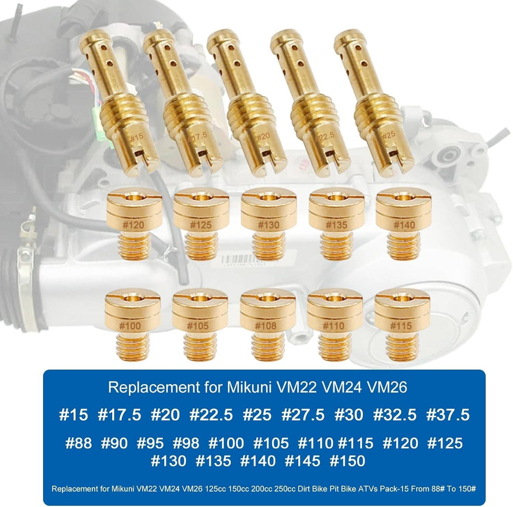 Brass carburetor main jet replacement kit with numbered sizes in a set