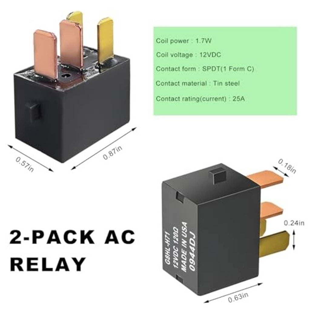 2-pack black 4-pin AC relay with copper and gold-toned blade terminals