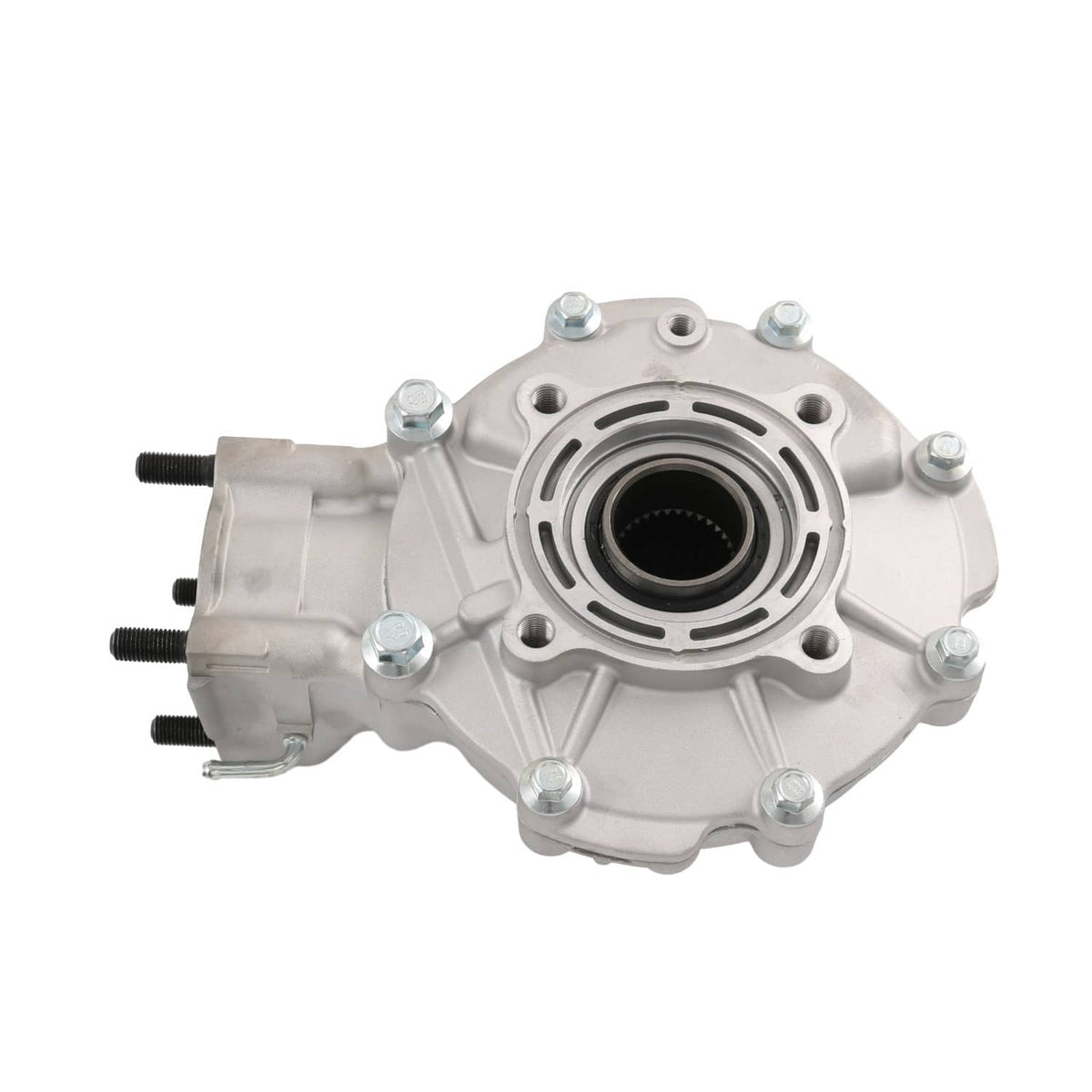 Rear differential wheel hub assembly showing axle flange and circular bearing housing
