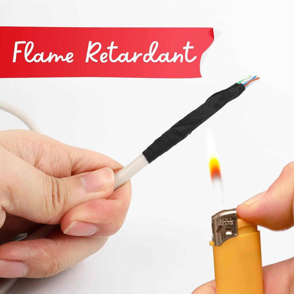 Black wire harness tape being applied to bundled wires for flare retardant use