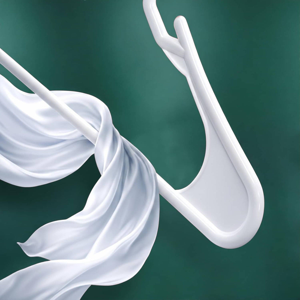 White plastic clothes hanger hook and frame, tight close-up