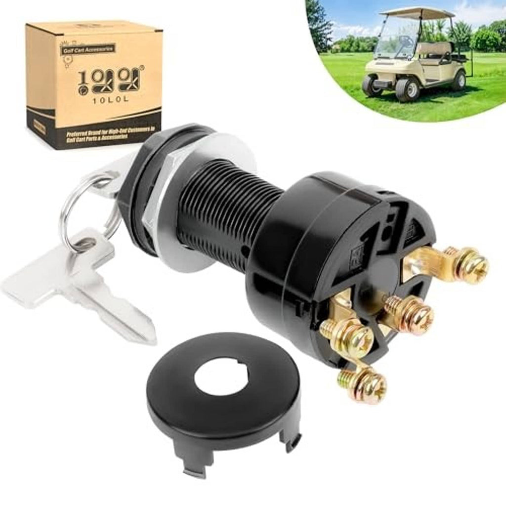 12V ignition key switch assembly, black body with brass screw terminals and key