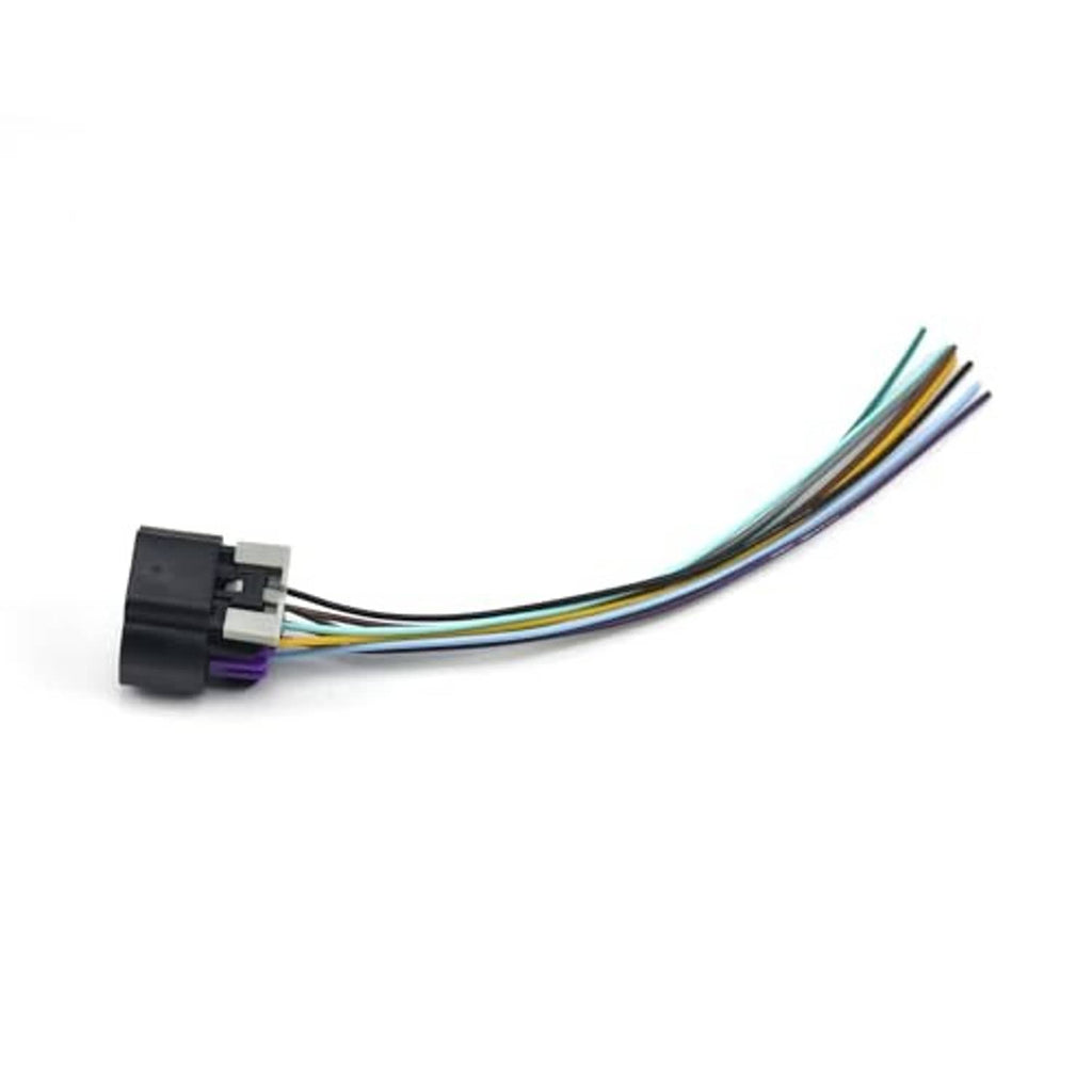 8-wire connector pigtail with black housing and multicolor wire leads