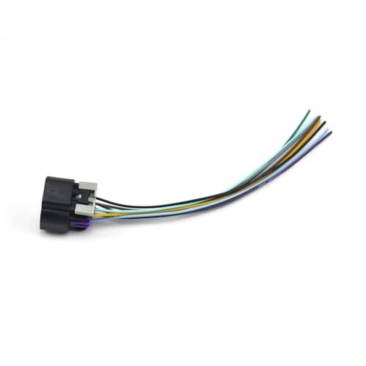 8-wire connector pigtail with black housing and multicolor wire leads