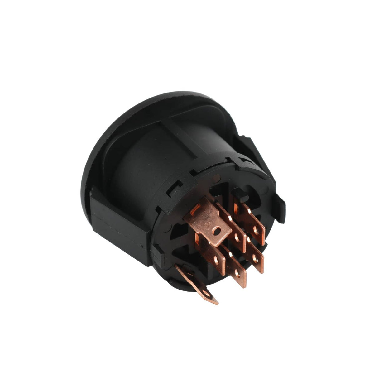 Ignition starter switch with exposed copper contacts on black plastic body