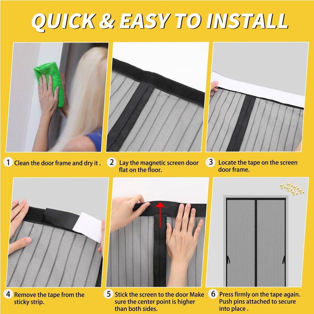 Magnetic screen door quick installation steps on door frame