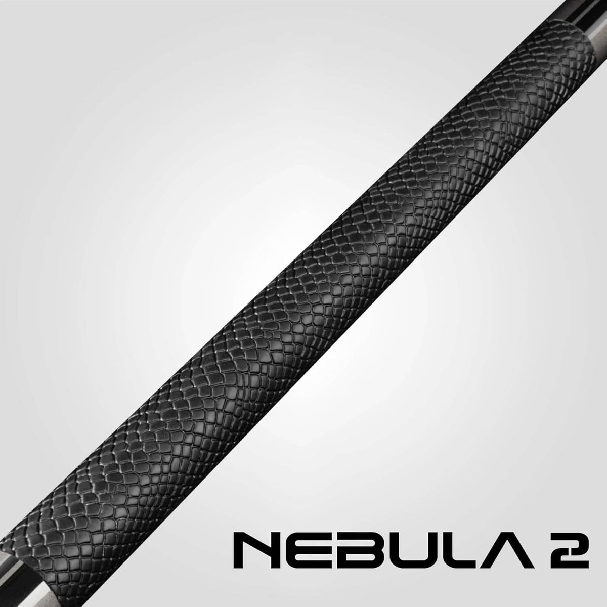 Close view of black textured pool cue wrap along the shaft.