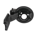 Black plastic fuel filler door housing pocket assembly with hinge and mounting points