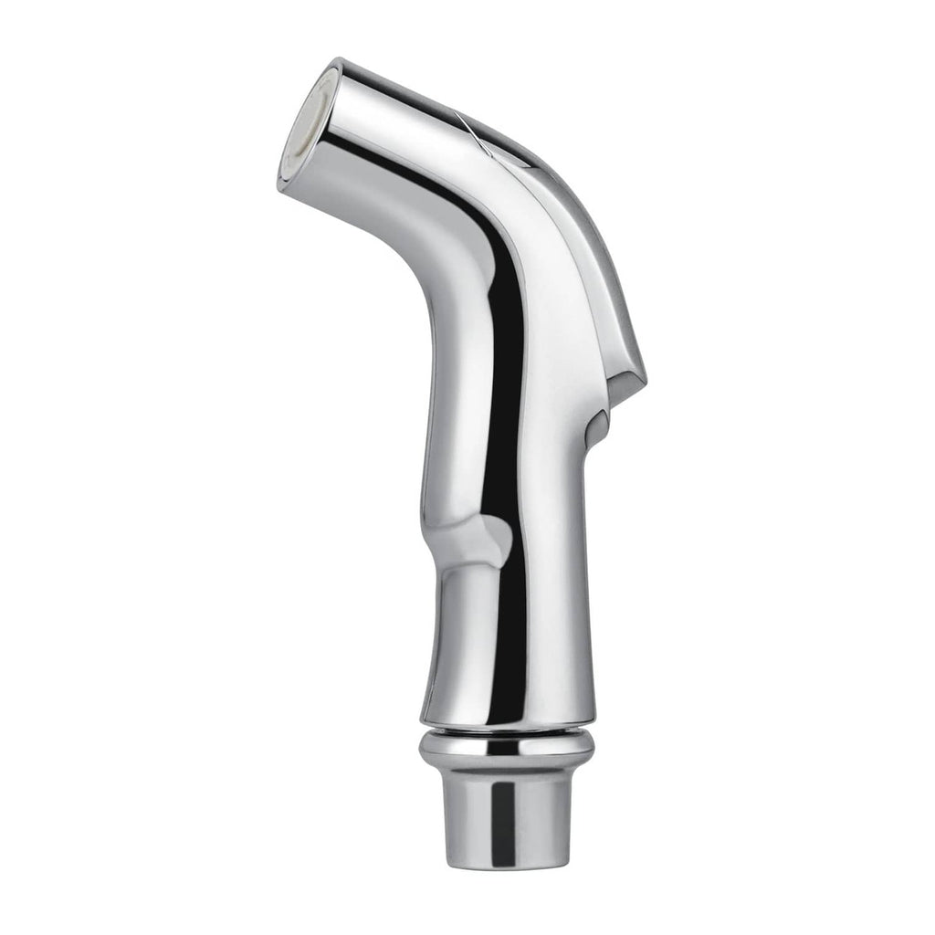 Chrome universal sink spray nozzle with curved handle and angled spray head