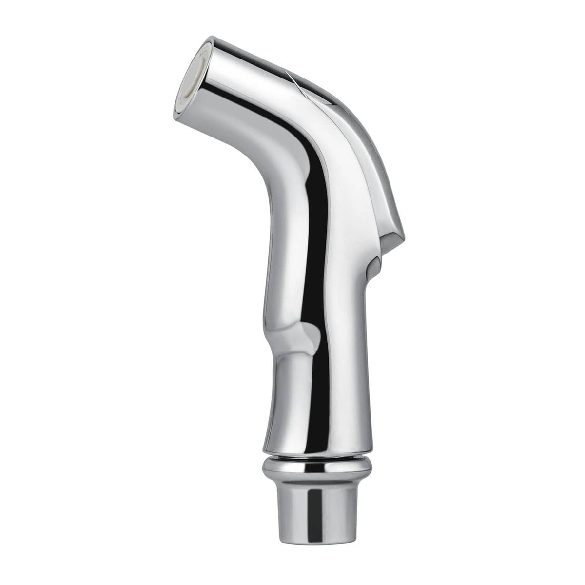 Chrome universal sink spray nozzle with curved handle and angled spray head