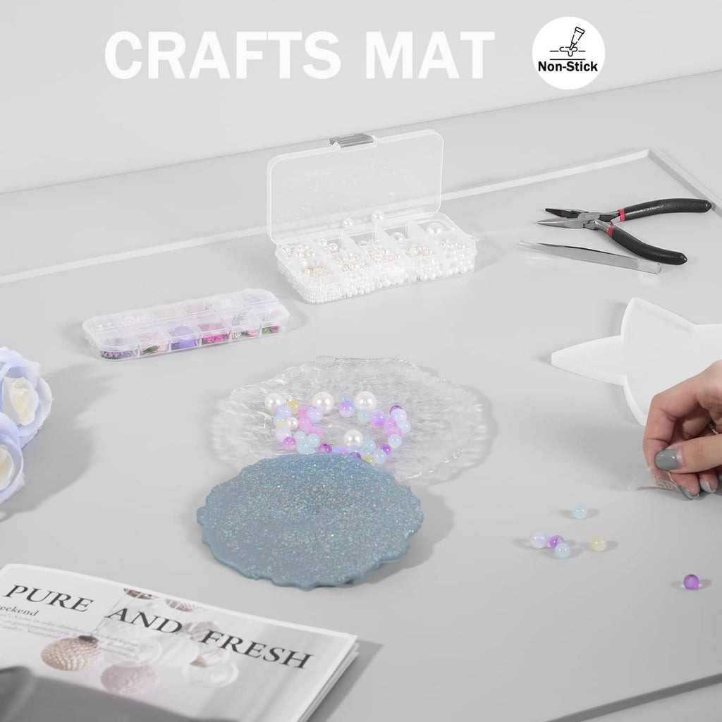 Gray crafting silicone mat with non-slip grip, flat surface for beads and supplies