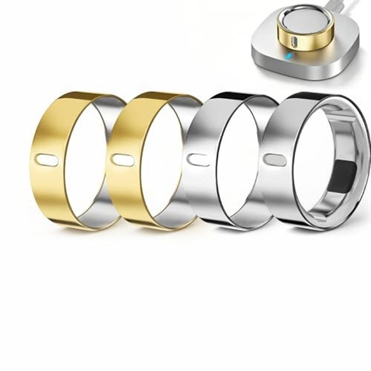 Four-pack TPU ring covers: two gold and two silver, open band design
