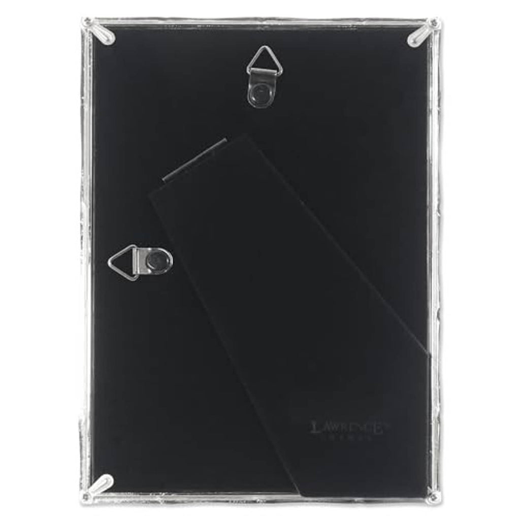 Silver bamboo-style metal 5x7 picture frame back with hanging hooks and stand
