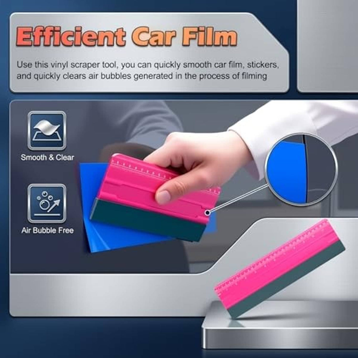 Pink vinyl scraper squeegee with ruler edge for smoothing film