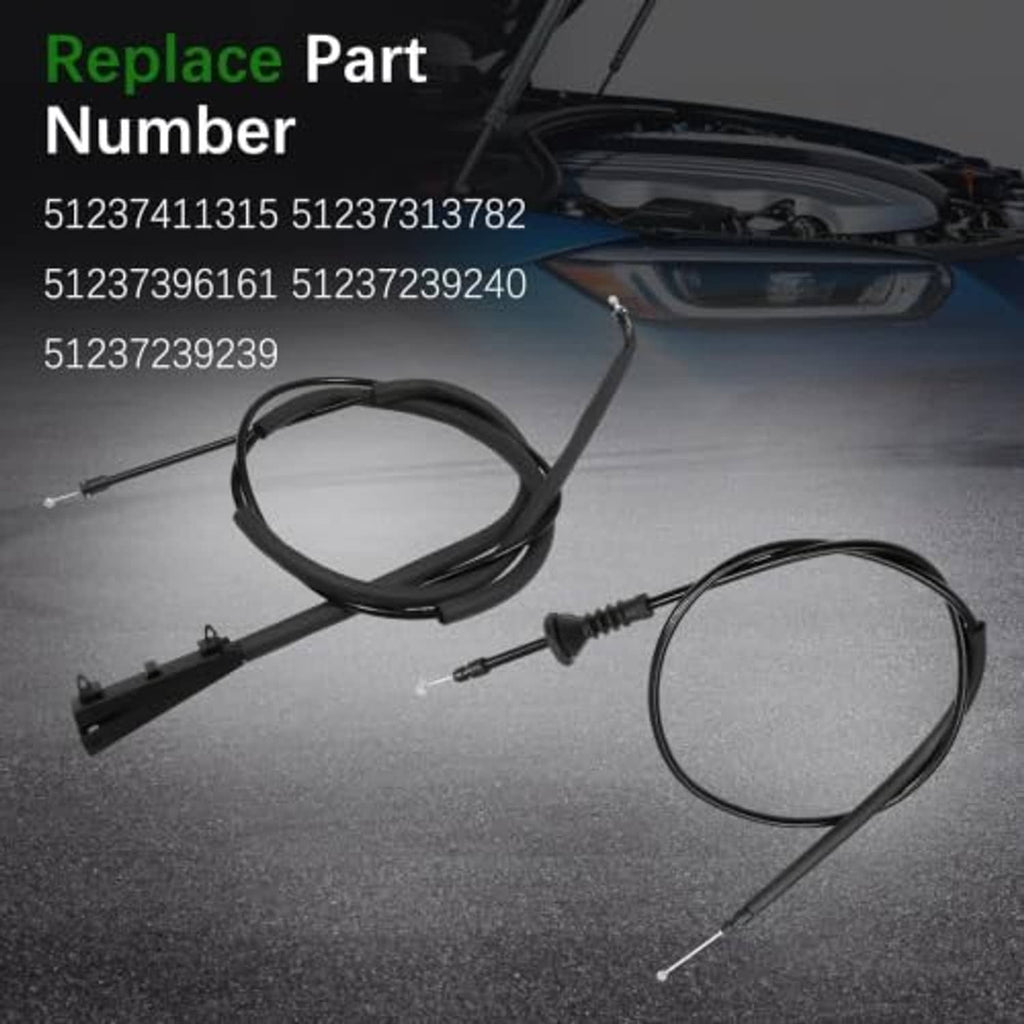 Engine hood release cable wire set, two black cable assemblies with metal ends