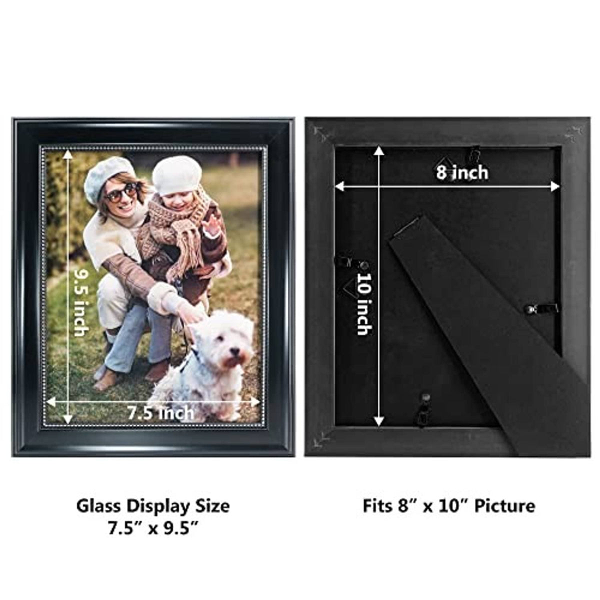 Black 8x10 picture frame with silver-bead trim and real glass display window