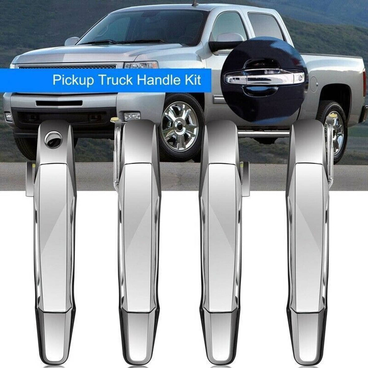 Chrome exterior door handle set, 4-piece with lock cylinder opening