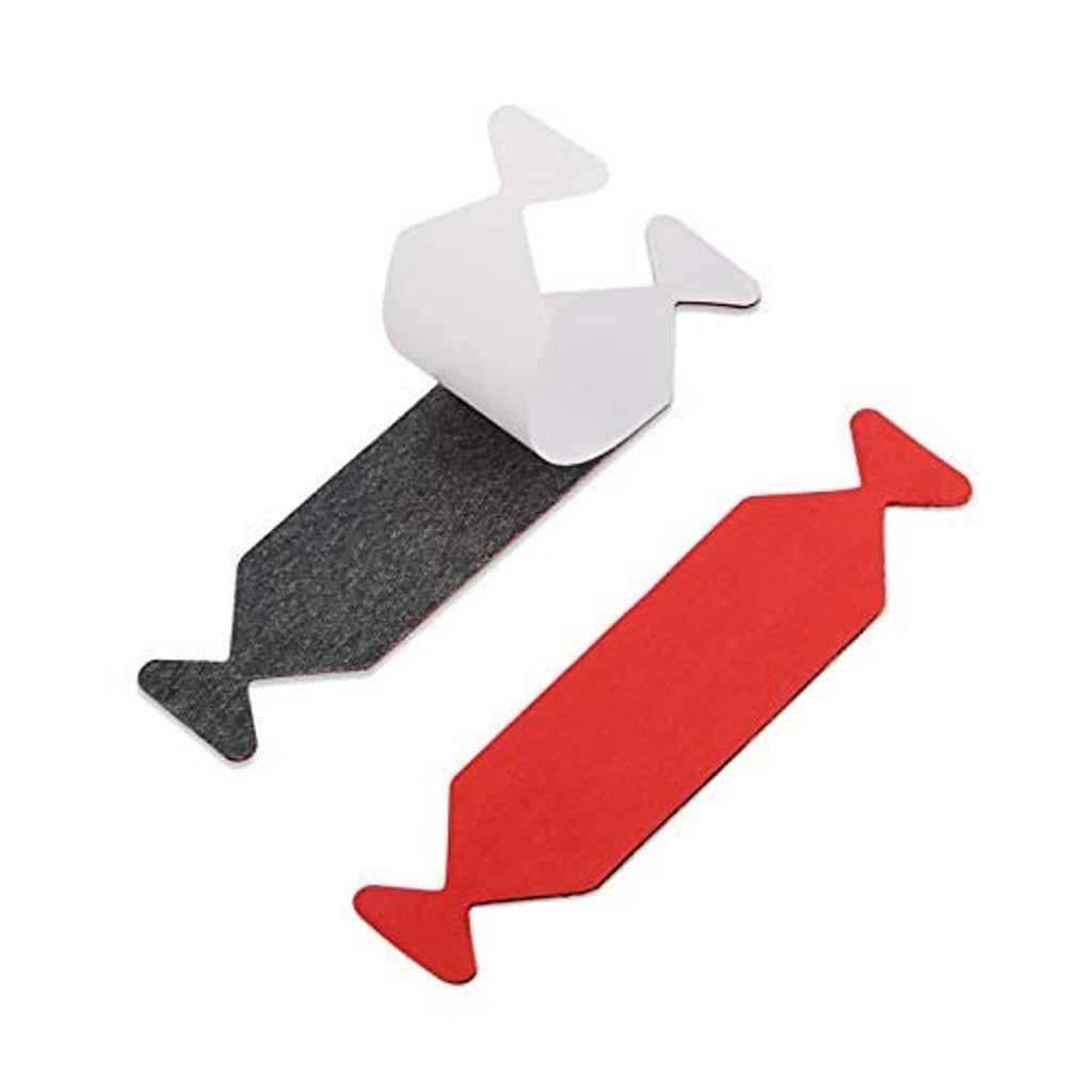 Felt buffer tape strips with arrow ends, red and gray backing pieces