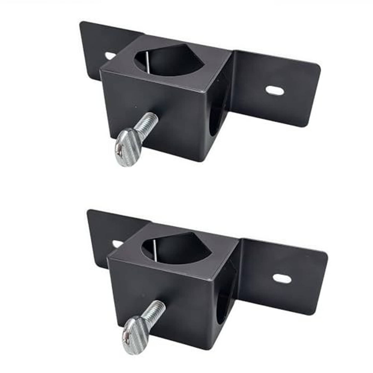 Two black deck pole mount brackets with threaded bolt, square base, 2-pack view
