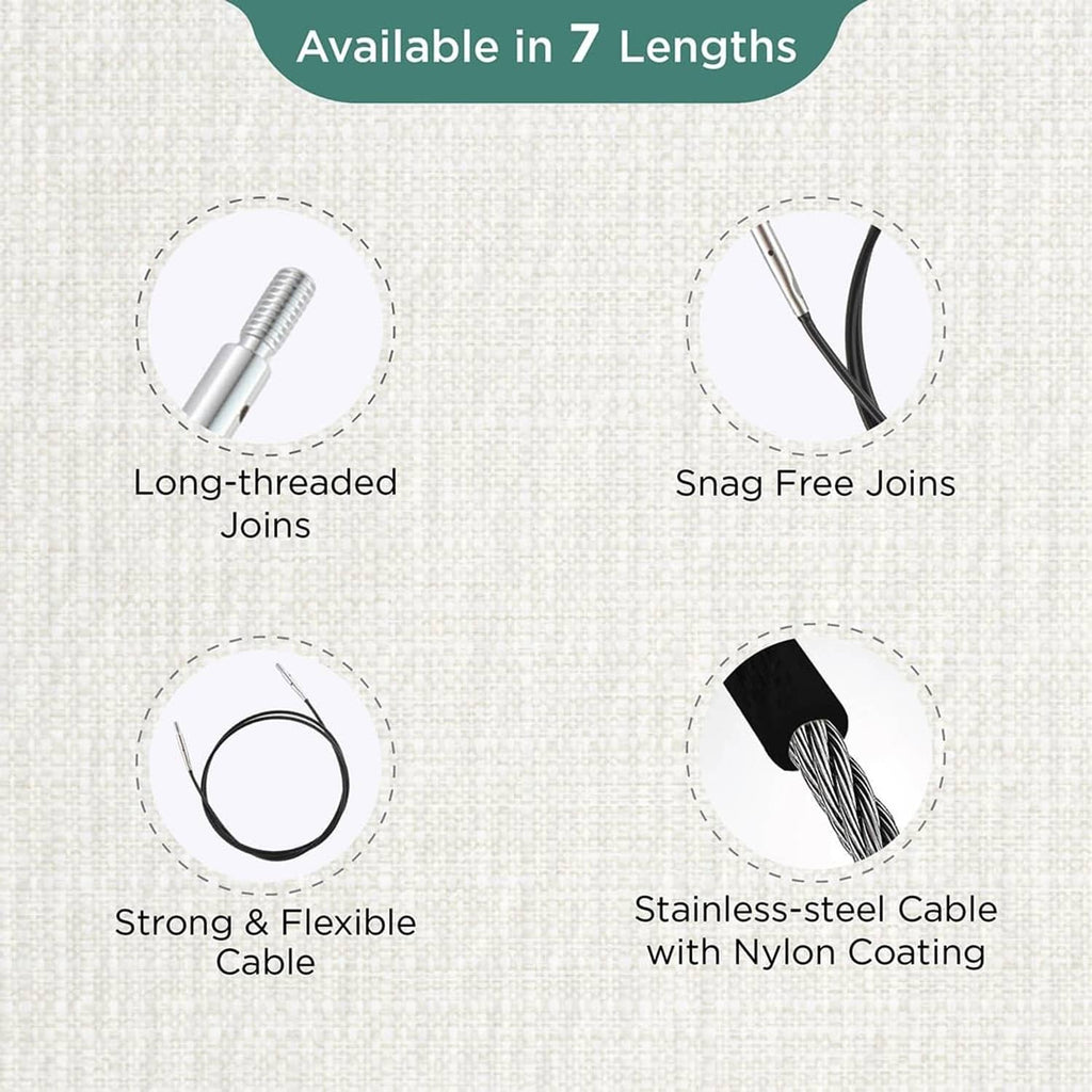 Nylon-coated stainless-steel circular cable with long-threaded joins and snags-free ends