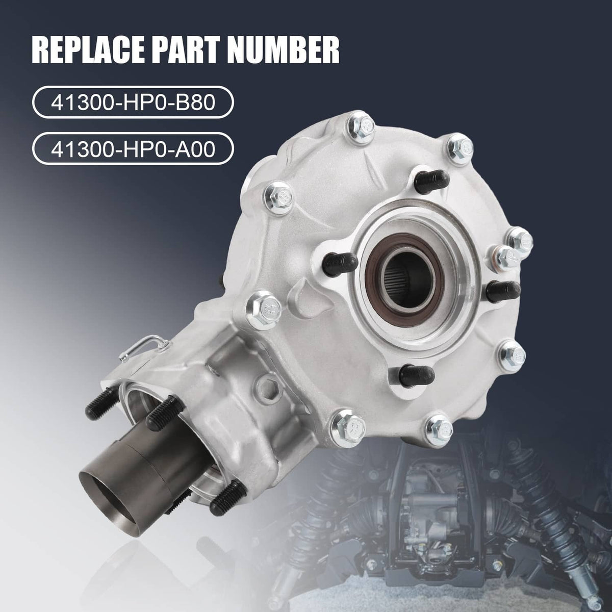 Rear differential assembly with circular bearing housing, silver finish and axle outlet