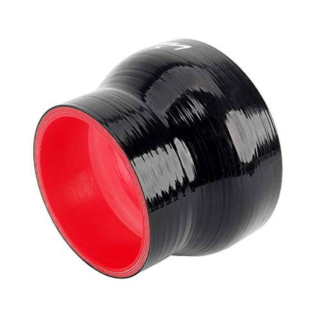 Straight reducer coupler with black ridged exterior and red front opening