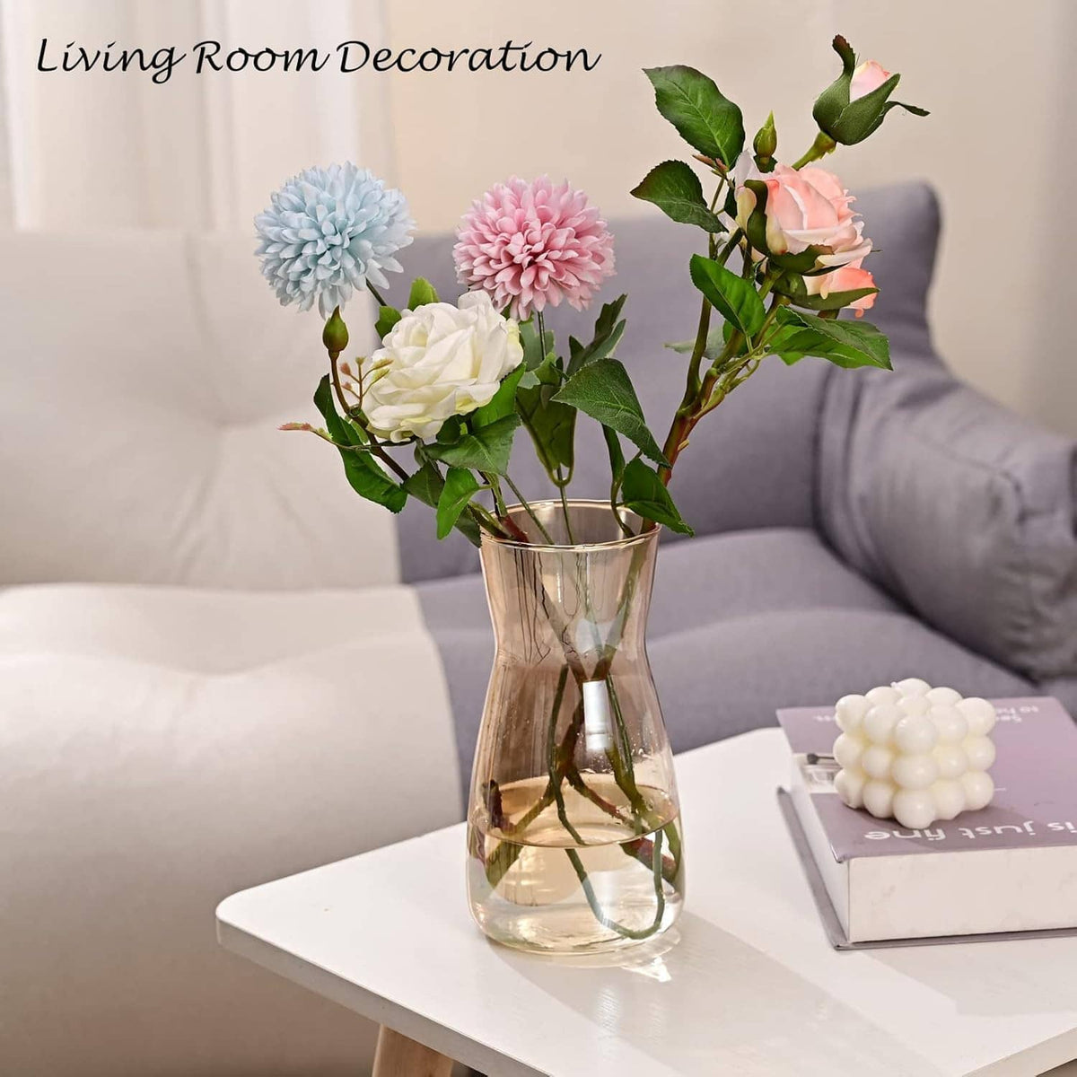 Iridescent crystal glass flower vase, clear with gold tint, narrow neck and flared top