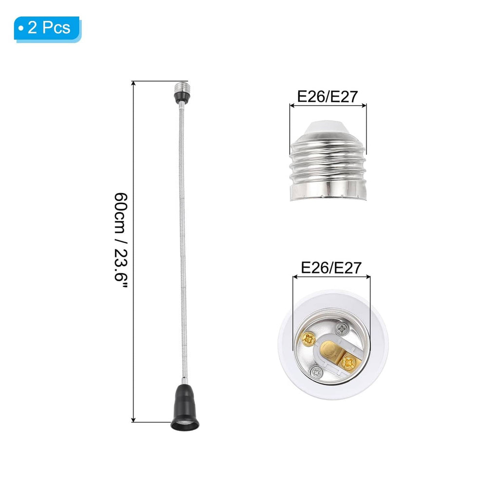 23.6 in black E26/E27 light socket extenders, two-piece set with screw-thread bases